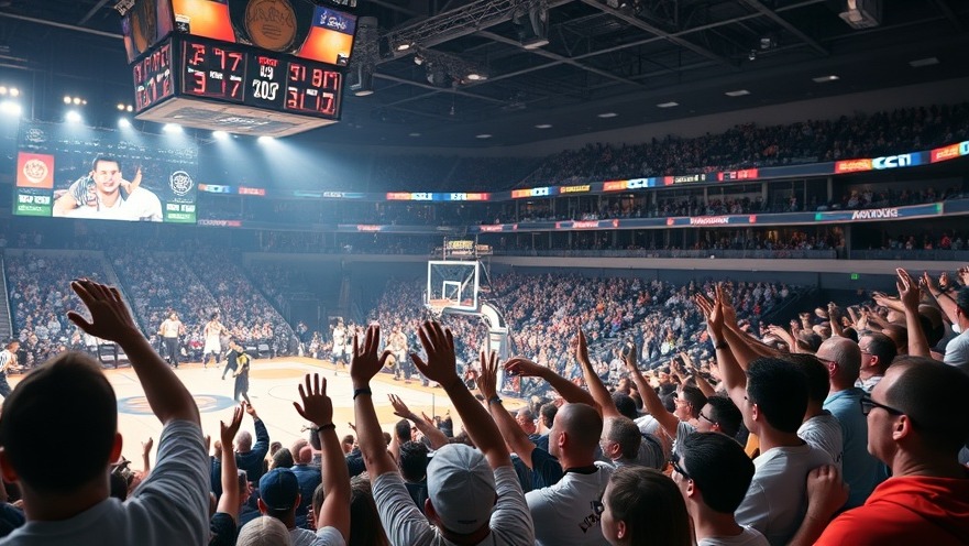 Crowd cheering in arena, showcasing fan engagement in basketball highlights.
