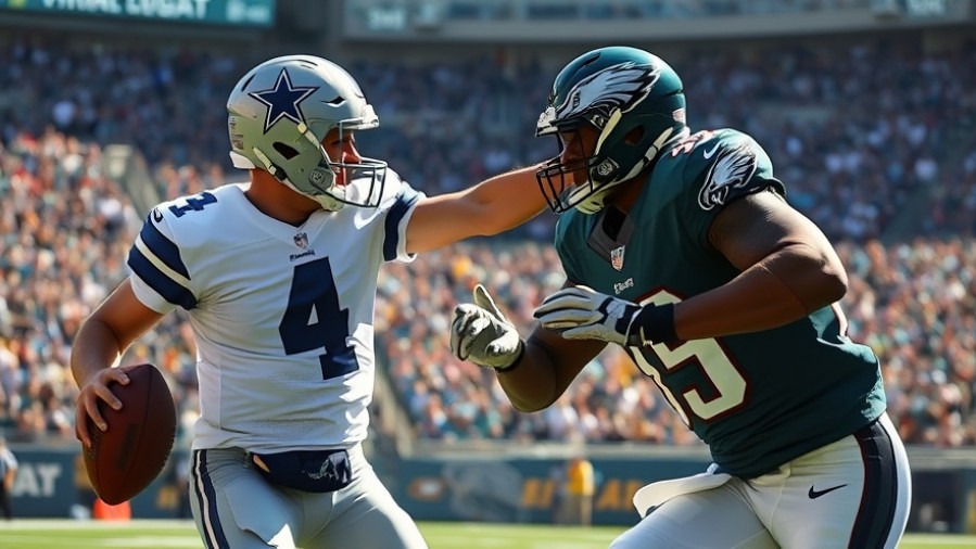 Dallas Cowboys roster changes showcased in dynamic play against Eagles, vibrant stadium scene.
