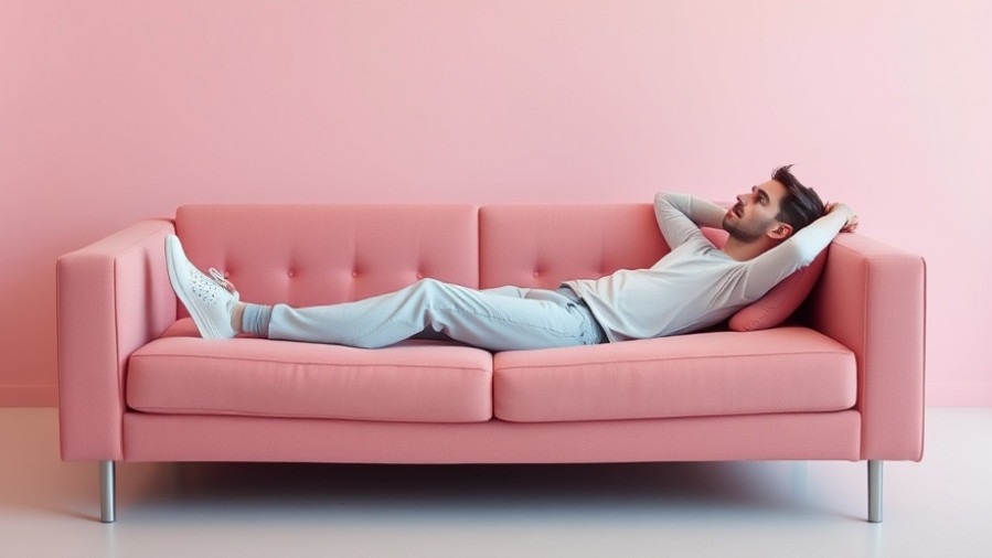Calm person practicing self-care during the holidays on a pink sofa.
