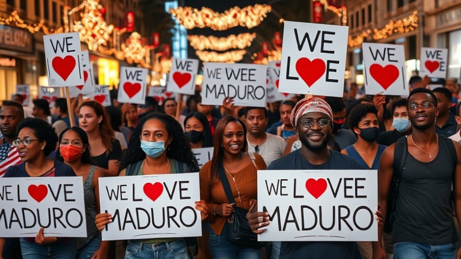 Diverse protesters supporting Maduro in vibrant Venezuela protests at night.