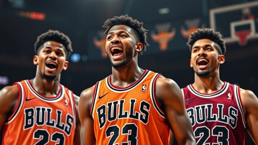 Photorealistic collage of enthusiastic Bulls players showcasing NBA highlights and standout performances.
