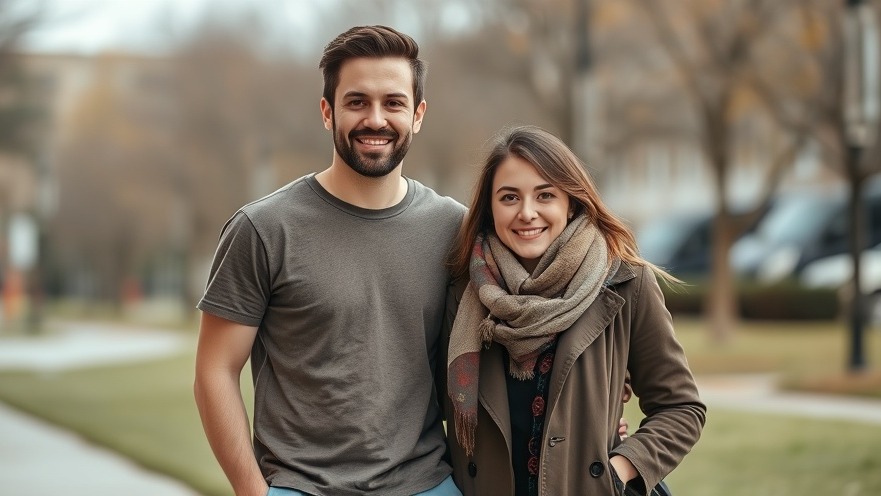 Young couple smiling outdoors, capturing the essence of San Antonio news today.