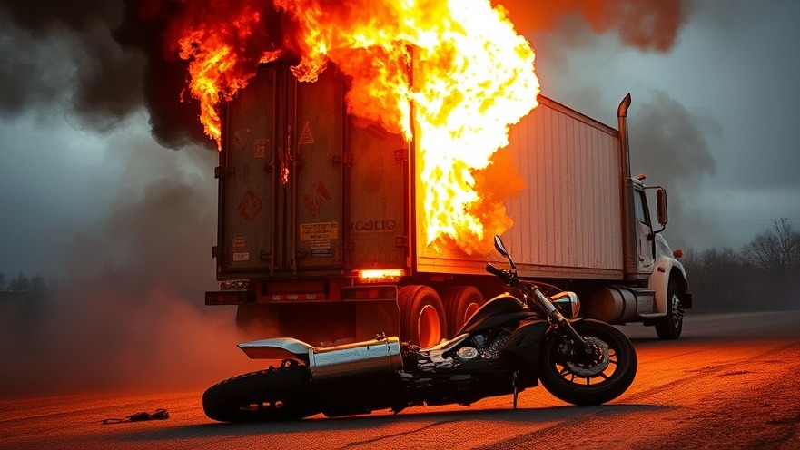Houston traffic accidents: motorcycle crash with blazing fire from semi truck.