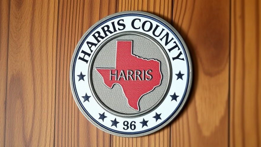Photorealistic emblem of Harris County highlighting community support for budget solutions amid financial challenges.