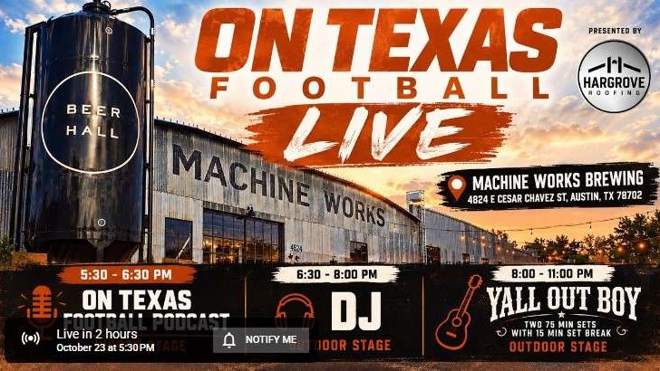 Event poster for a Texas high school football gathering at a brewery with music stages.