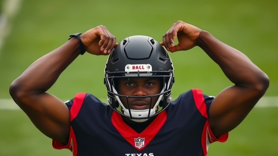 Texans quarterback C.J. Stroud holding his head, reflecting on injury and NFL concussion protocol.