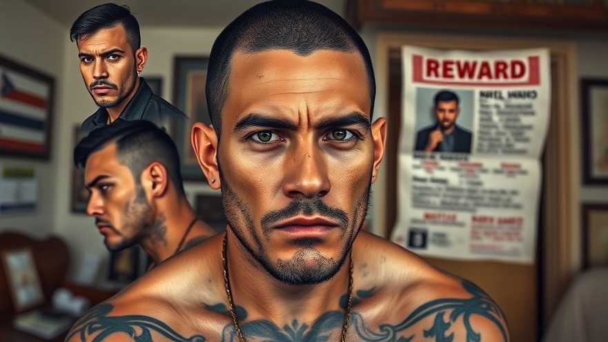 Photorealistic collage of Yulan Adonay Archaga Carías highlighting MS-13 gang violence.