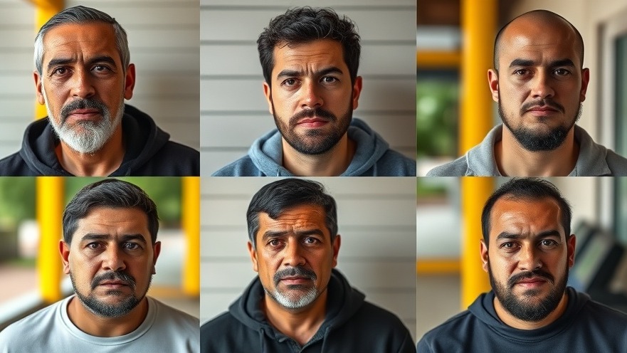 Six Hispanic men portraits showcasing public safety concerns in current events USA.