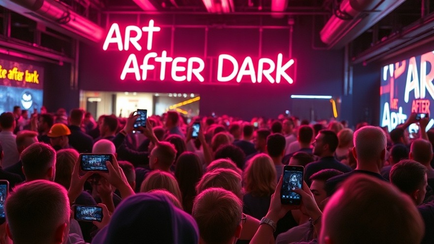 Vibrant Houston art exhibitions with excited crowd at 'Art After Dark' event.