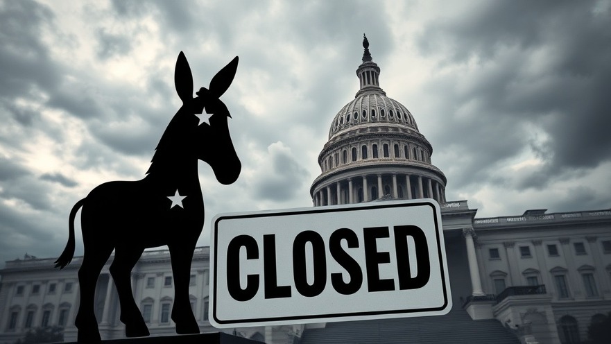 Symbolic government shutdown image with U.S. Capitol, donkey icon, and 'CLOSED' sign.