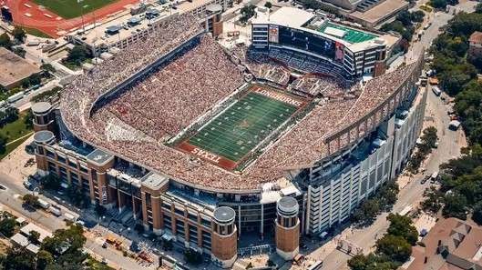 Texas vs Texas State Season Opener celebration with fireworks.