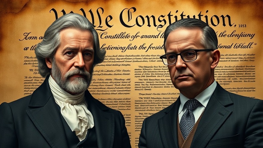 Historic dual portrait of statesmen on military engagement and congressional authority.