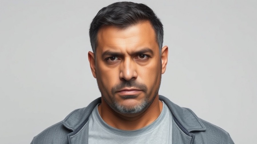 Hispanic man with a stern expression highlighting San Antonio community news.