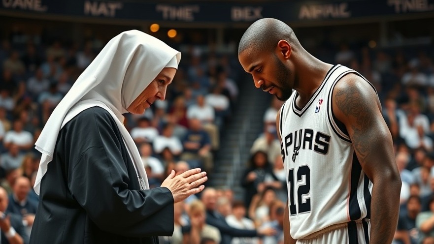 White Spurs player shows sportsmanship, receiving a blessing on the court.
