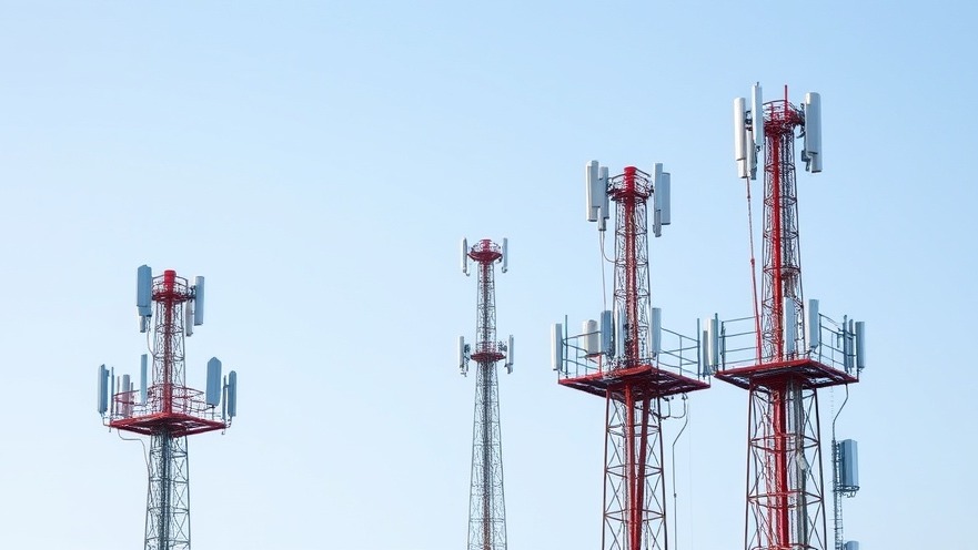 Three cell phone towers symbolizing telecommunications issues in national news.