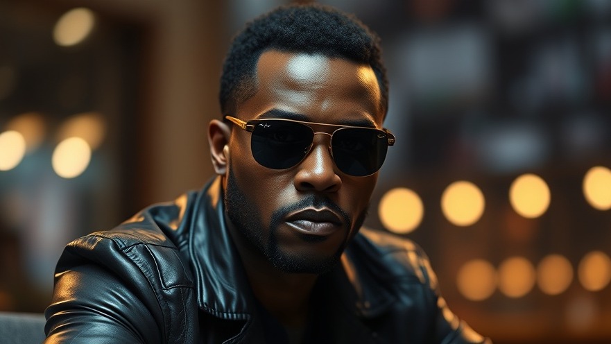 Serious black man in leather jacket reflecting on celebrity abuse allegations.