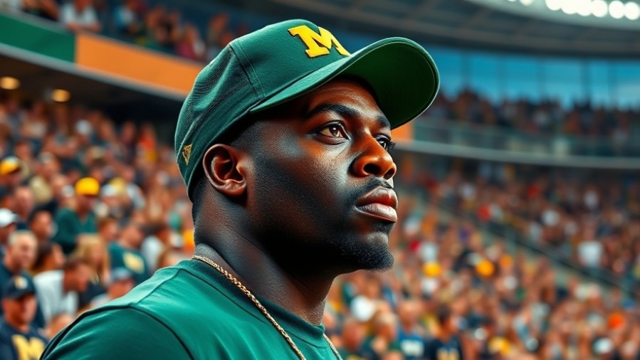 Sherrone Moore at the University of Michigan stadium, reflecting on college football controversies.