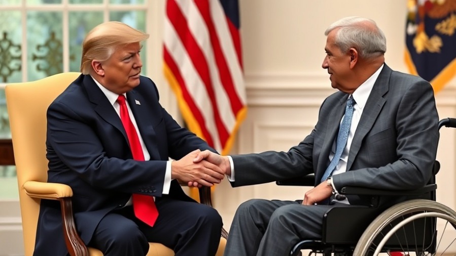 Trump shaking hands with a man in a suit and wheelchair, highlighting Texas politics news.