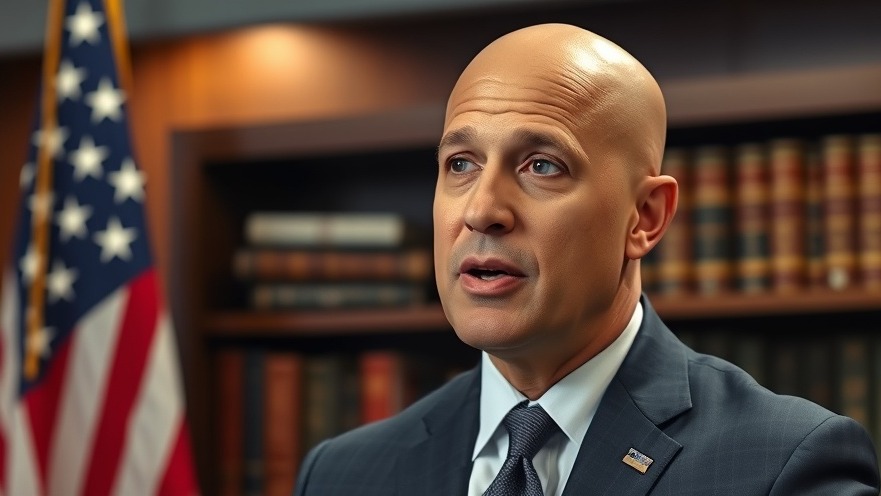 Middle-aged man speaking on national news in front of US flag and bookshelf.