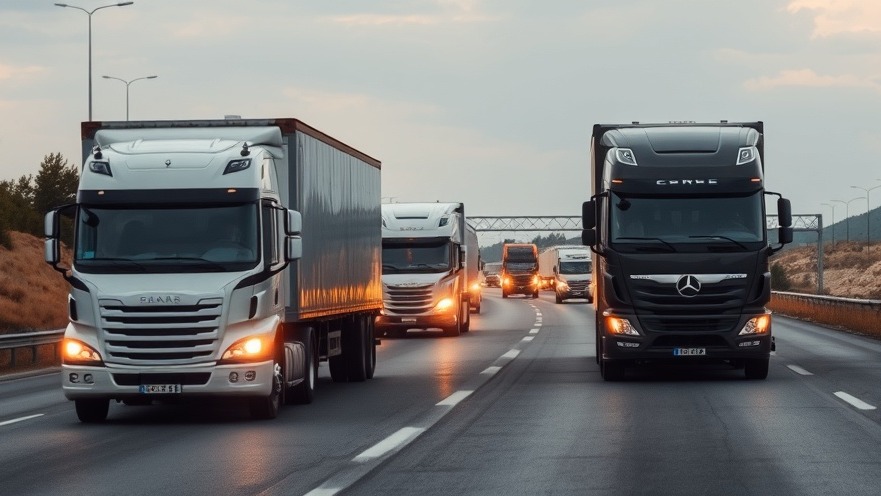 Trucks on a highway emphasizing trucking safety and freight movement.