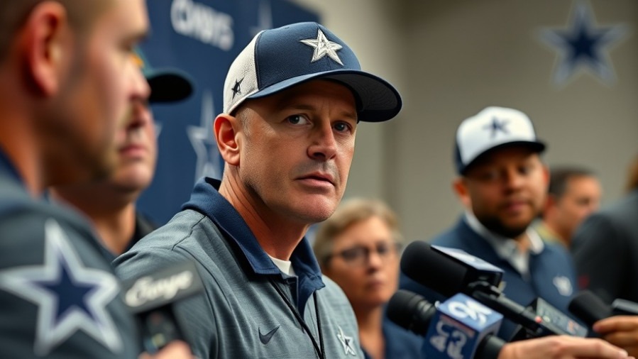 Brian Schottenheimer, Cowboys coach at press conference, discussing NFL strategy.