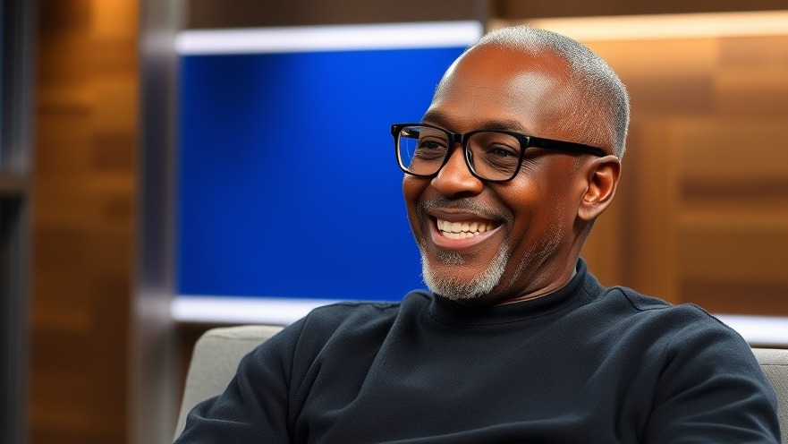 Smiling older black man in a talk show, showcasing comedy clubs in San Antonio.