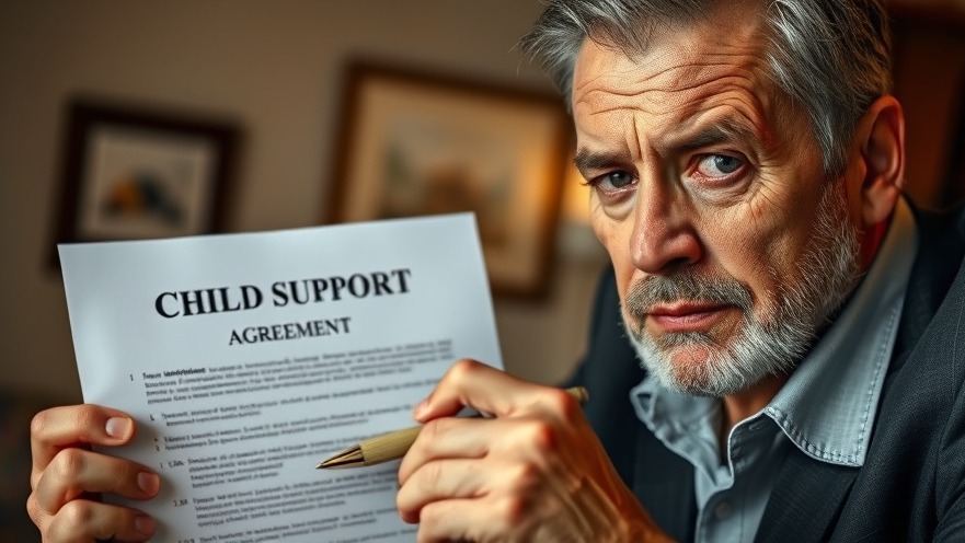 Middle-aged man reviewing U.S. child support legislation agreement, highlighting family welfare policies.