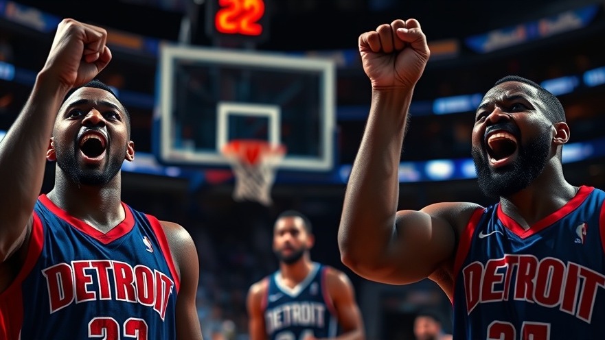 Intense celebration of Pistons players amid NBA playoffs recap with vibrant, dramatic lighting.