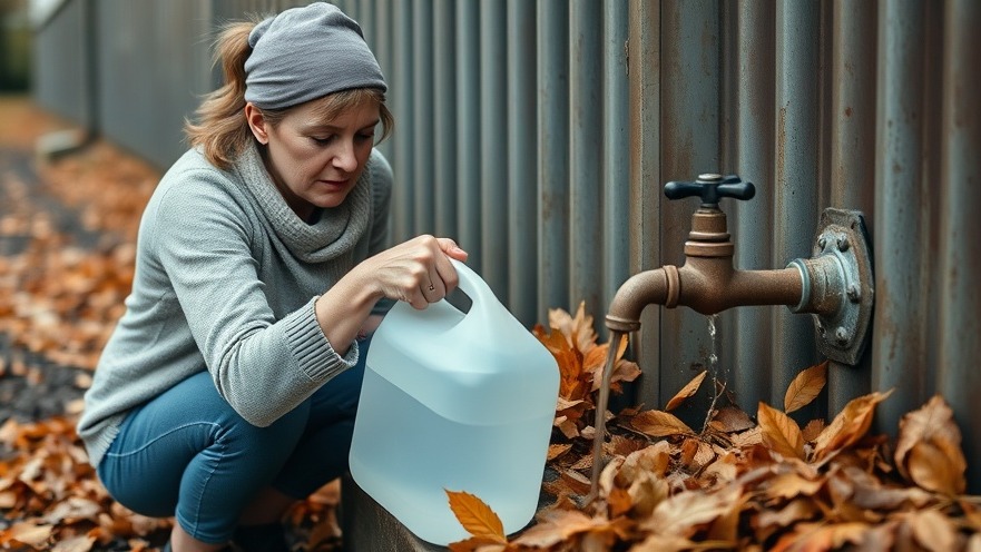 Mature woman filling a jug at an outdoor tap, highlighting water utility fees and financial strain.