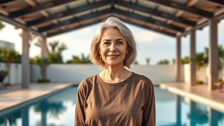 Confident woman at modern outdoor pool highlighting community parks benefit and importance of recreation.