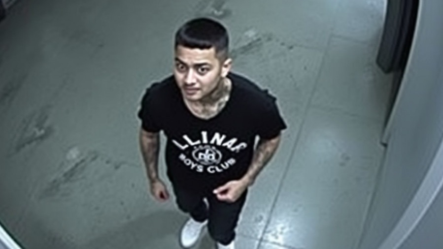 Surveillance footage of male suspect in aggravated assault in Austin, showcasing community safety initiatives.