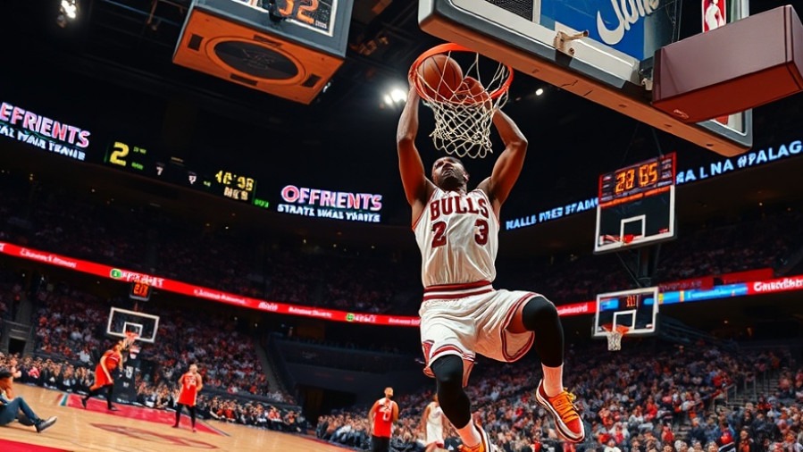 Bulls player slam dunking in NBA highlights, capturing intense basketball moments.