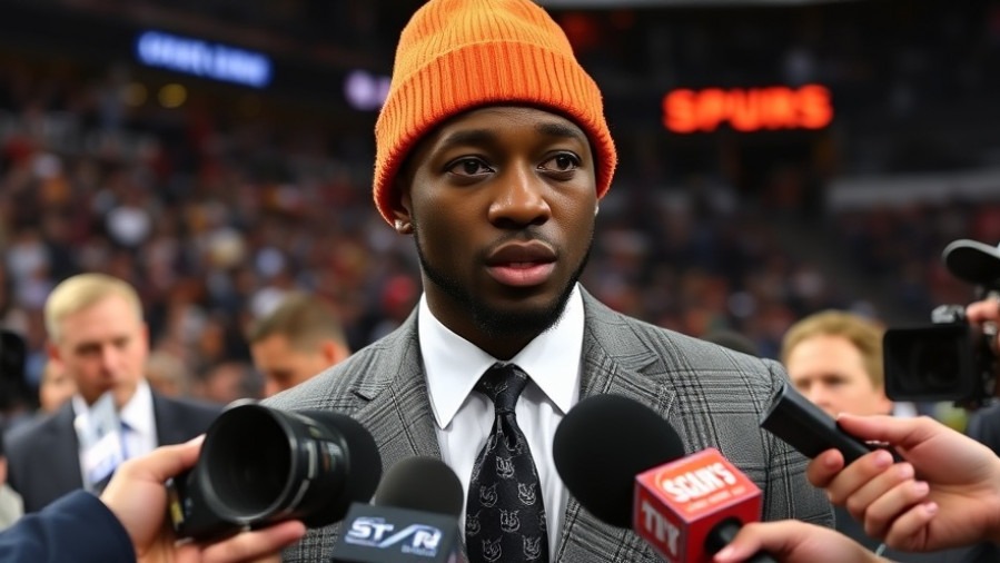 Black SPURS player in plaid suit addresses reporters about resilience in sports.