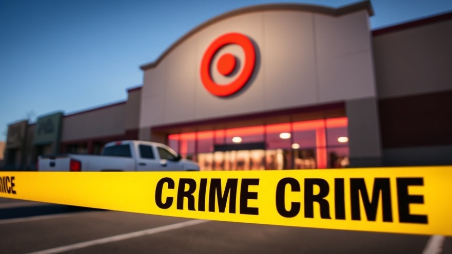 Target storefront with police tape in vivid light highlighting community response to gun violence in America.