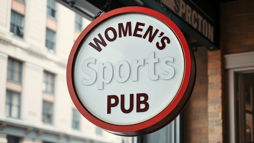 Women's Sports Pub sign in Austin, showcasing inclusive business policies in economic development.