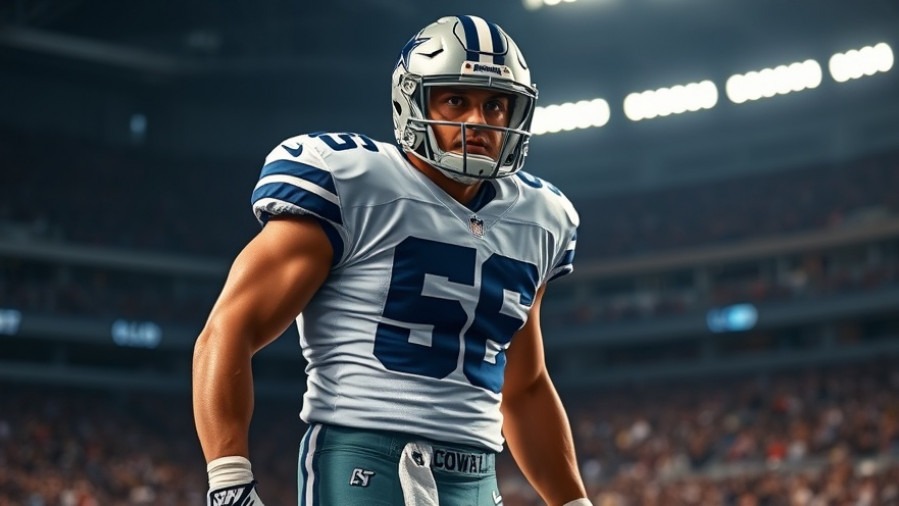 Focused NFL player in #56 Dallas Cowboys uniform, showcasing media responsibilities in sports.