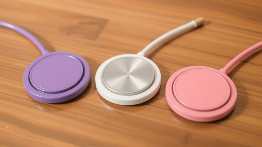 Isla Rae magnetic wireless chargers in purple, white, and pink for consumer safety in Dallas.