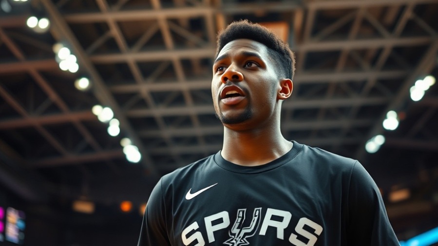 Young Spurs fan discussing NBA basketball evolution with enthusiasm in a dynamic stadium.