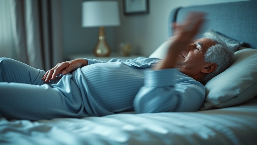 Senior person in pajamas promoting health and wellness with gentle movements.