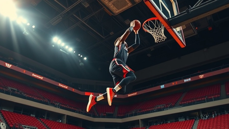 Dynamic basketball highlights of a player mid-air dunk showcasing NBA excitement.