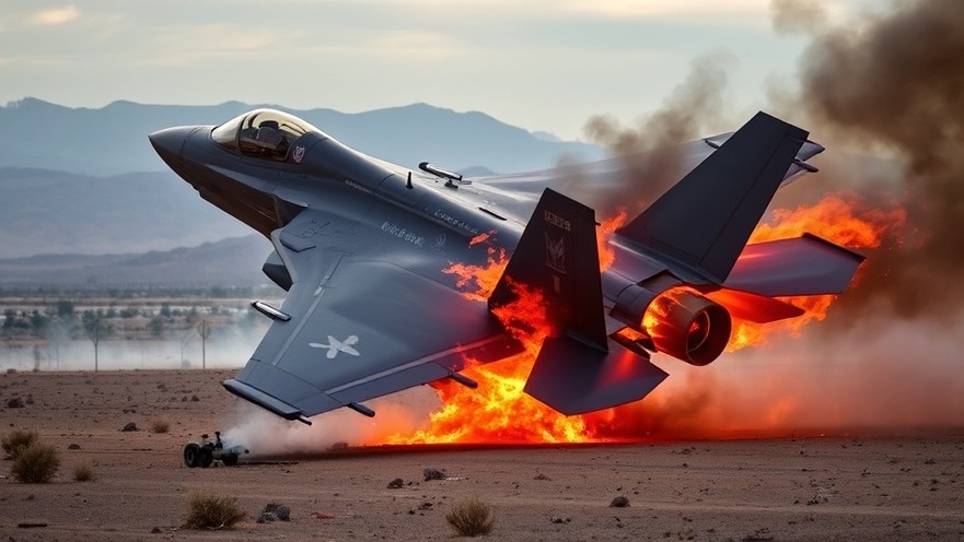 F-35 fighter jet crash incident in flames near Las Vegas, highlighting military aviation safety.