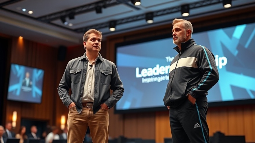 Two male figures discussing motivation in sports on stage, vibrant indoor setting.