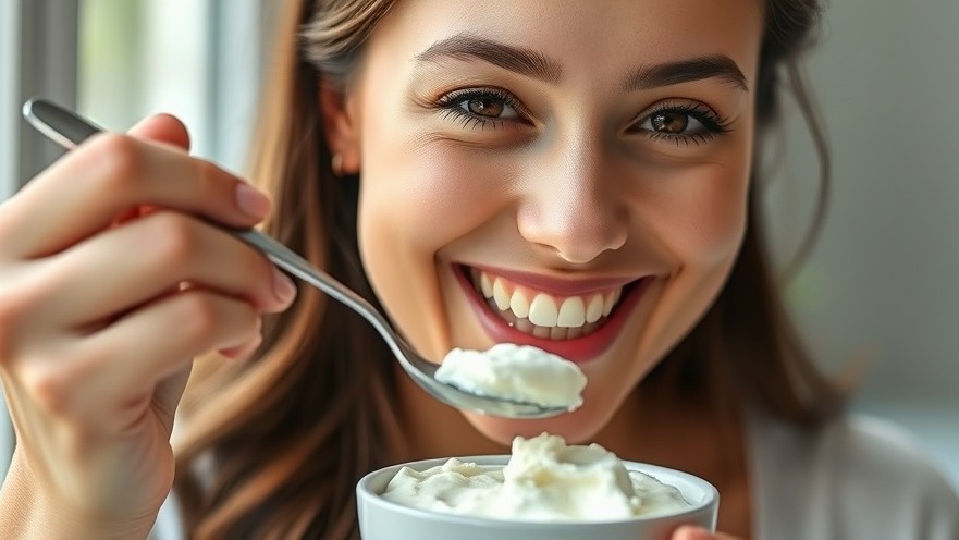 Smiling woman enjoying cottage cheese, highlighting its nutrition and health benefits.