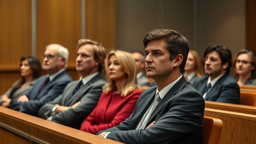 Courtroom scene with serious group during police conduct trial focused on use-of-force training.