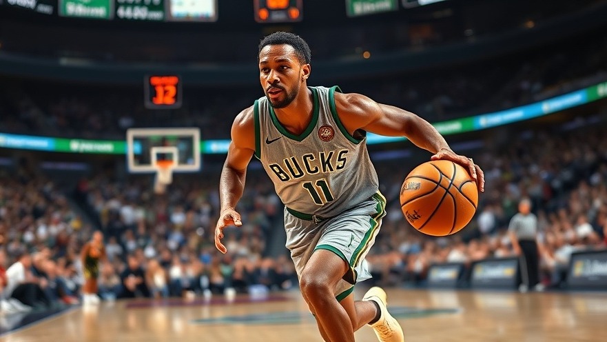 Bucks player in action, showcasing NBA trades news with dynamic arena atmosphere.