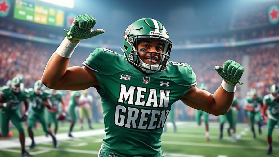 Dynamic college football highlights of North Texas and Temple with a vibrant Mean Green player.