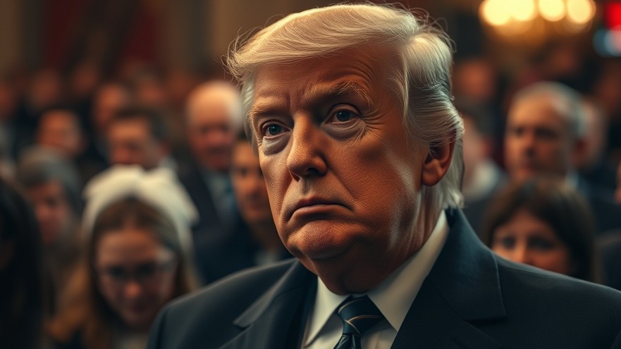 Thoughtful Trump amidst a blurred crowd, reflecting on breaking news in US politics.