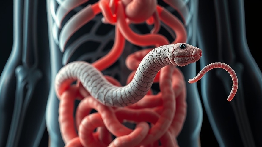 Conceptual image of a tapeworm in a human body, highlighting holistic living Houston insights.