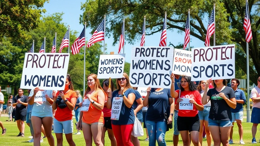 Protesters advocating for women's sports rights against transgender athletes controversies.