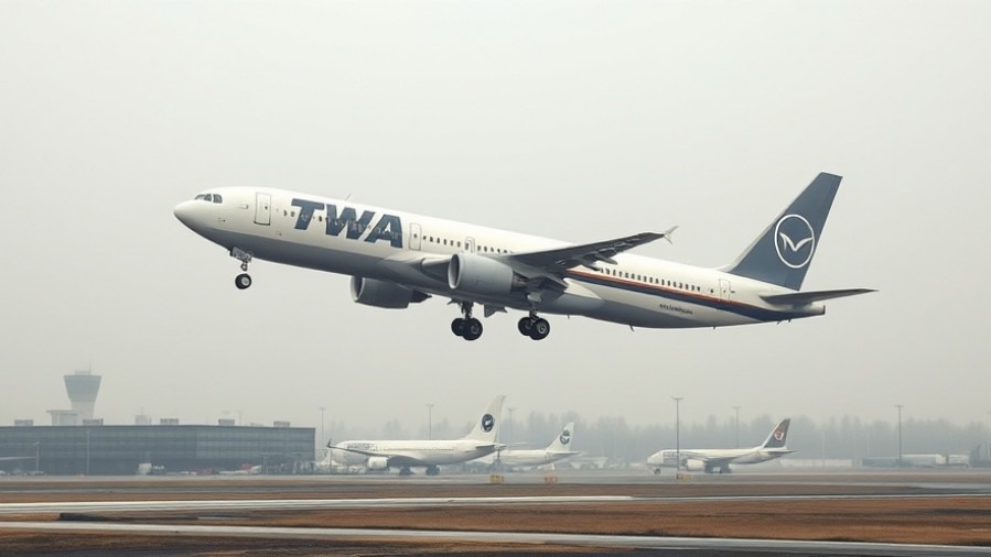TWA airplane taking flight against foggy sky, highlighting government shutdown air travel impact.